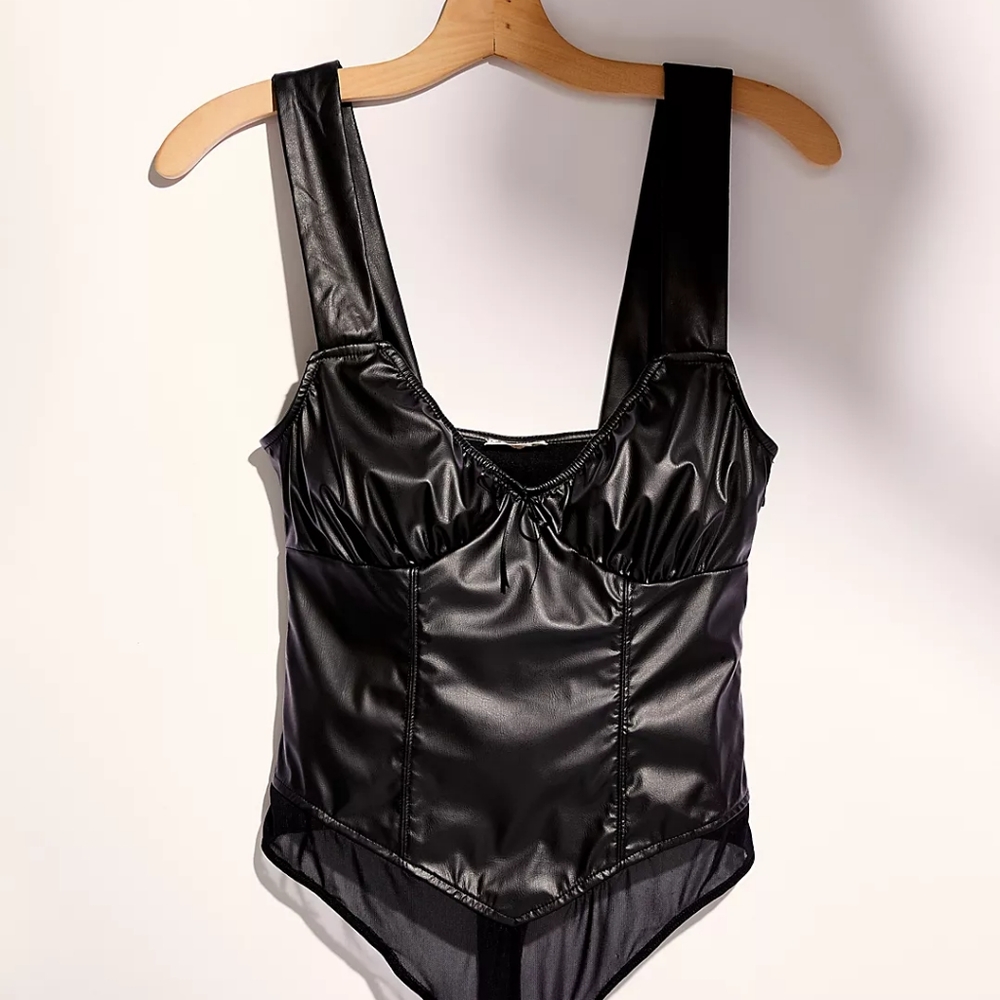 Free people wild vegan leather bodysuit